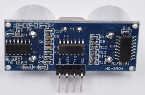 HC-SR04背面：Gnd/Echo/Trig/VCC四个引脚