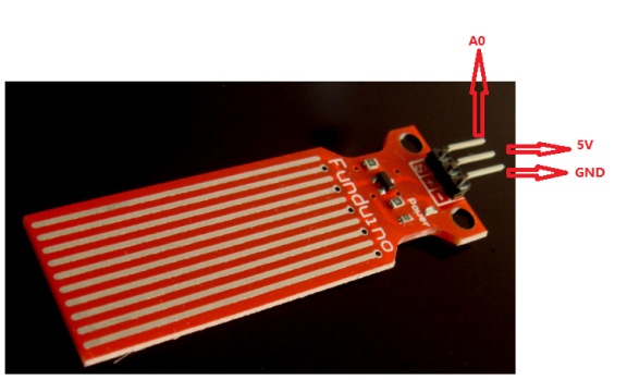 水位传感器模块：AO模拟输出→A0，VCC→5V，GND→GND