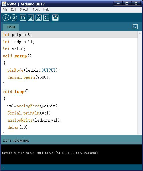 IDE中的PWM调光程序：analogRead / analogWrite / println